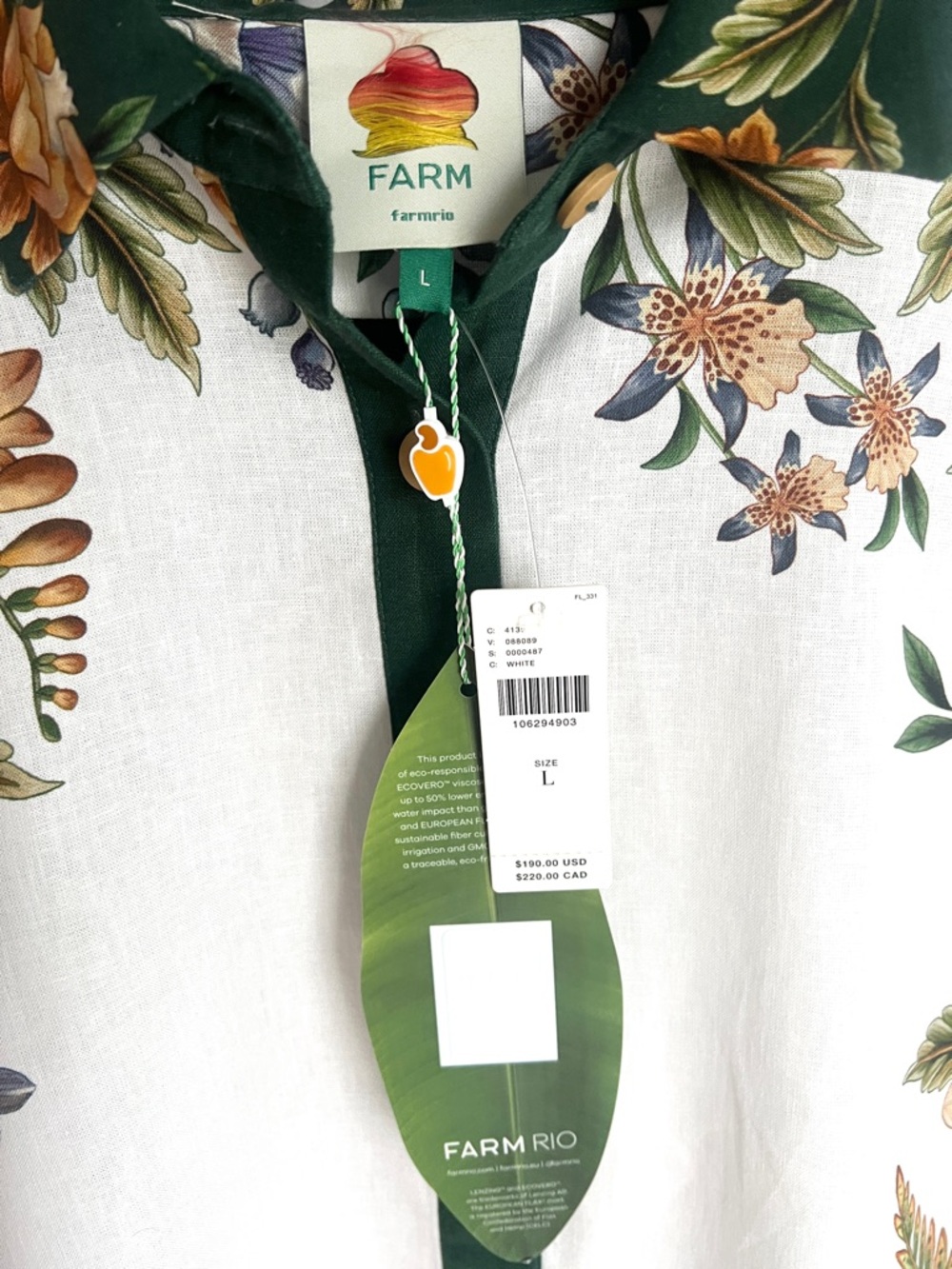 FARM Rio Sand Nature Botanical Linen Blend Buttondown Top Size Large NWT - Picture 6 of 16